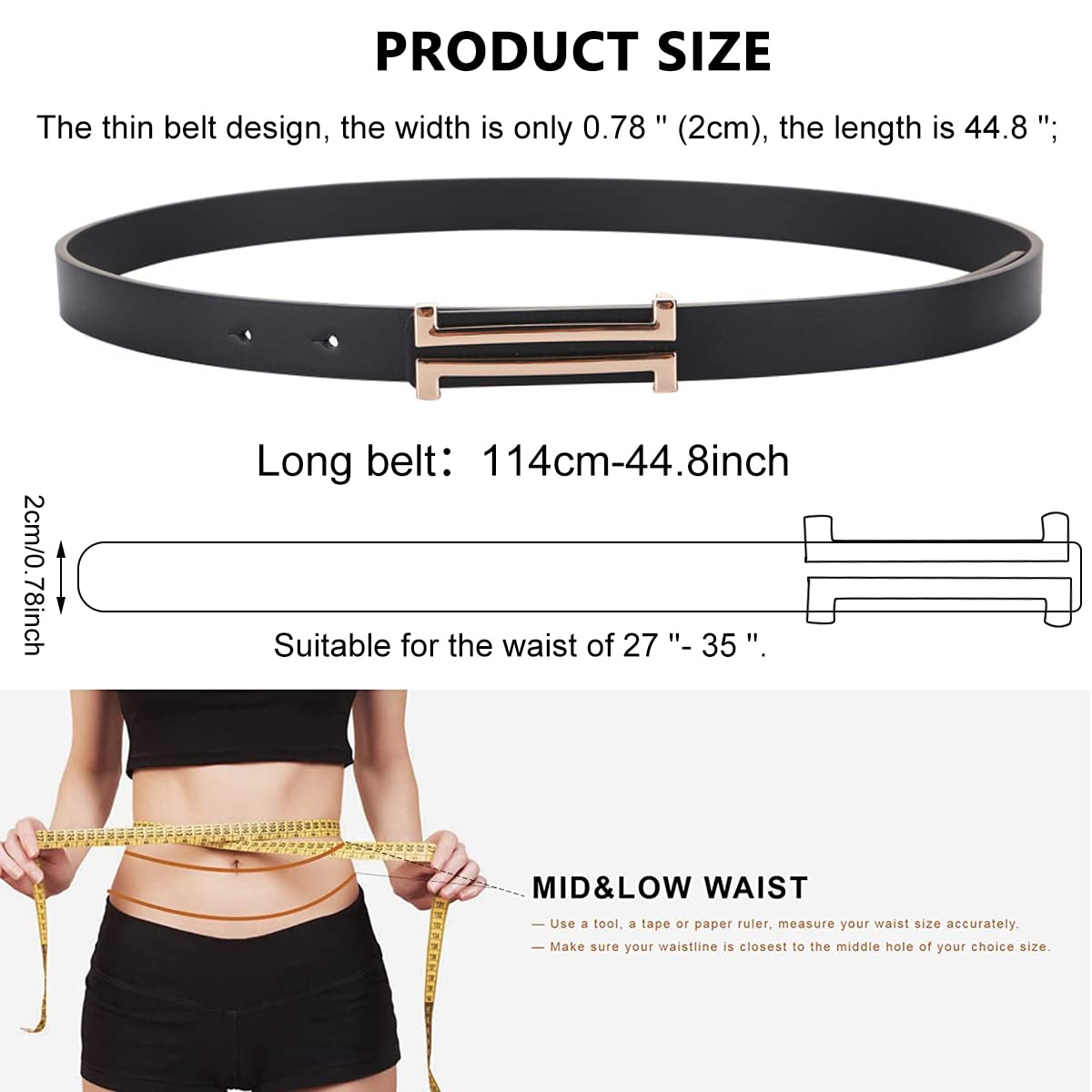 PALAY Fashion Leather Belt for Women with 0.7 in Slim Design and Metal Buckle | Black