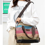 PALAY Canvas Tote Bag for Work and Travel with Removable Shoulder Belt 36x12x37 cm | Stripy Print