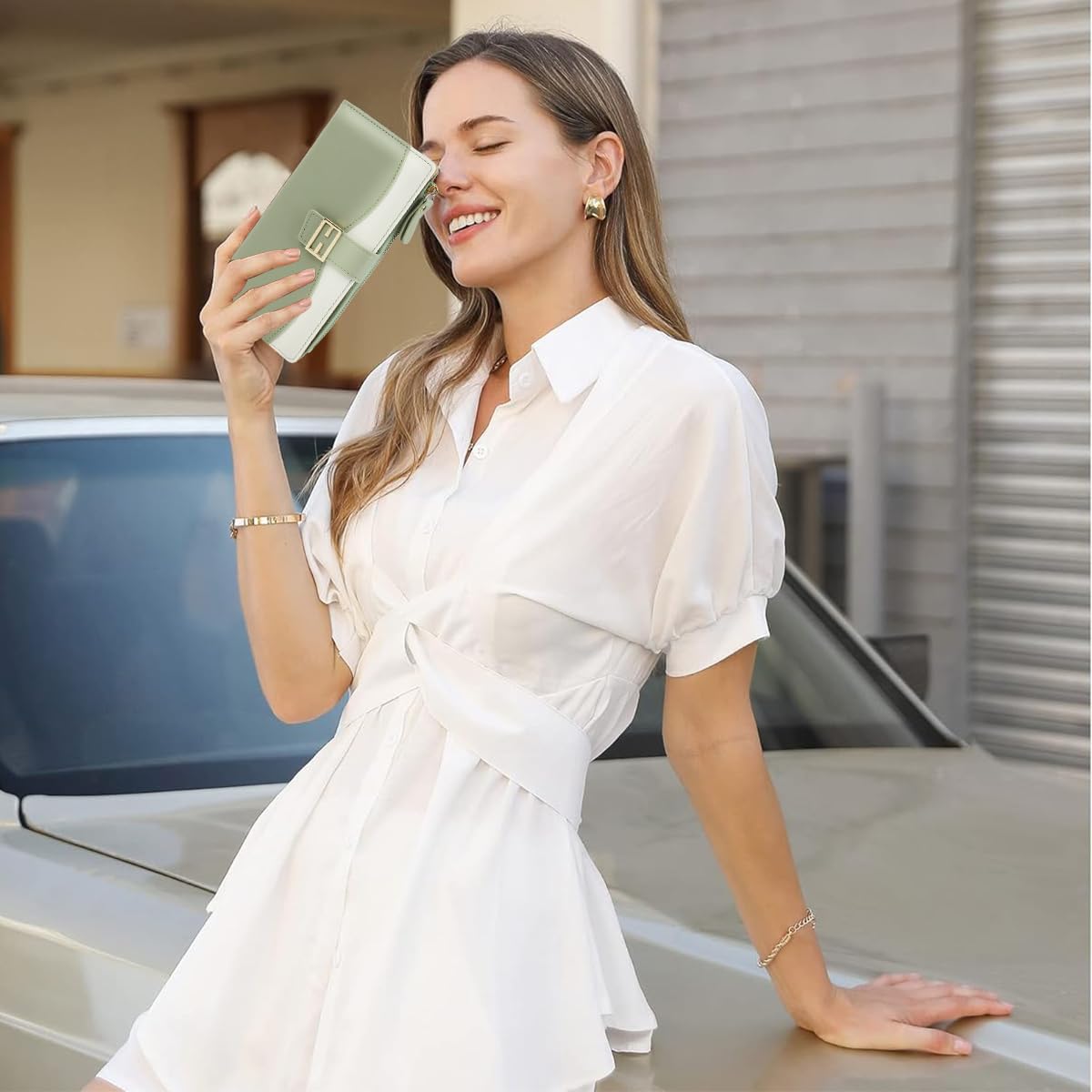 PALAY® Women Purse Bag Fashion PU Purse for Women Bifold Purse for Women Large Capacity Cards Bag Cash Bag Evening Hand Bag Clutch Bag for Women Gift for Women Women, Mint Green