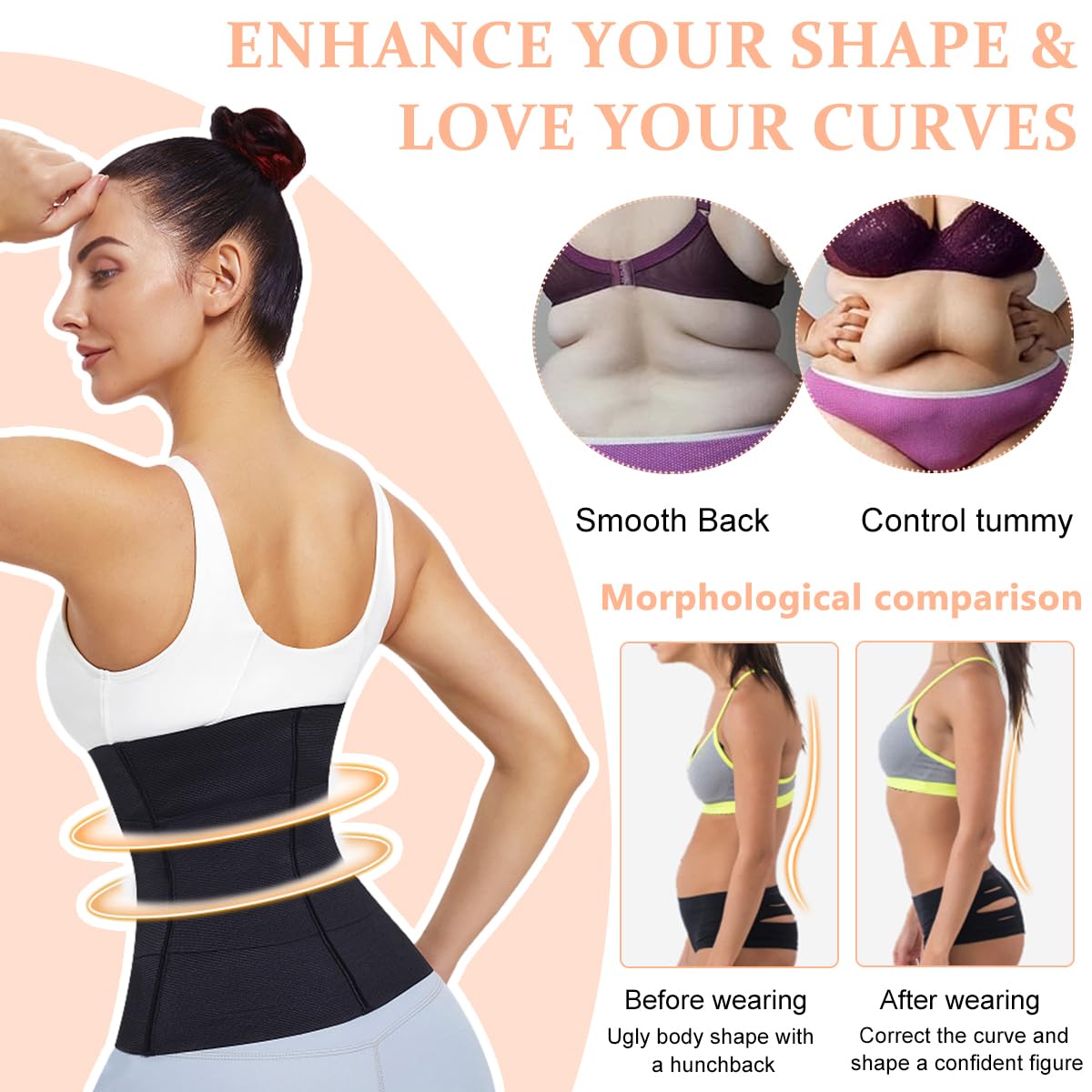 PALAY Waist Trainer for Women with 3 Section Adjustable Buckle 6 Row Fit, XL Black | Tummy Control and Lumbar Support