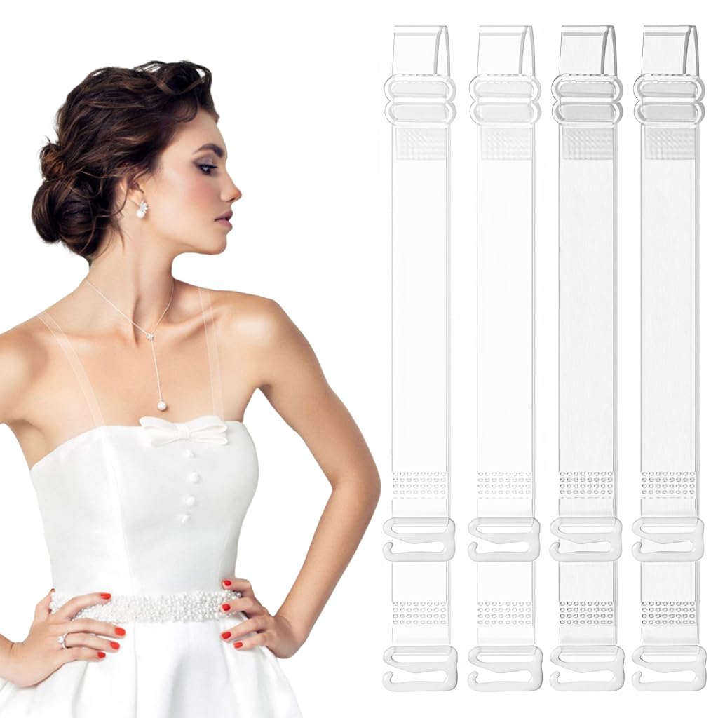 PALAY Invisible Bra Straps for Off Shoulder Dresses with Adjustable 1.2cm Width | 2 Pairs Clear Replacement