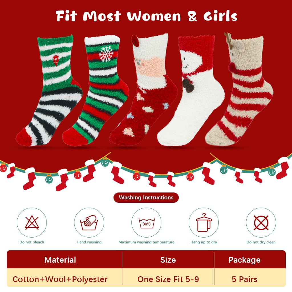 PALAY® 5 Pairs Christmas Women Socks Floor Socks for Girls Women Soft Coral Velvet Socks Winter Warm Socks Classic Christmas Socks Floor Socks Christmas Gift for Women