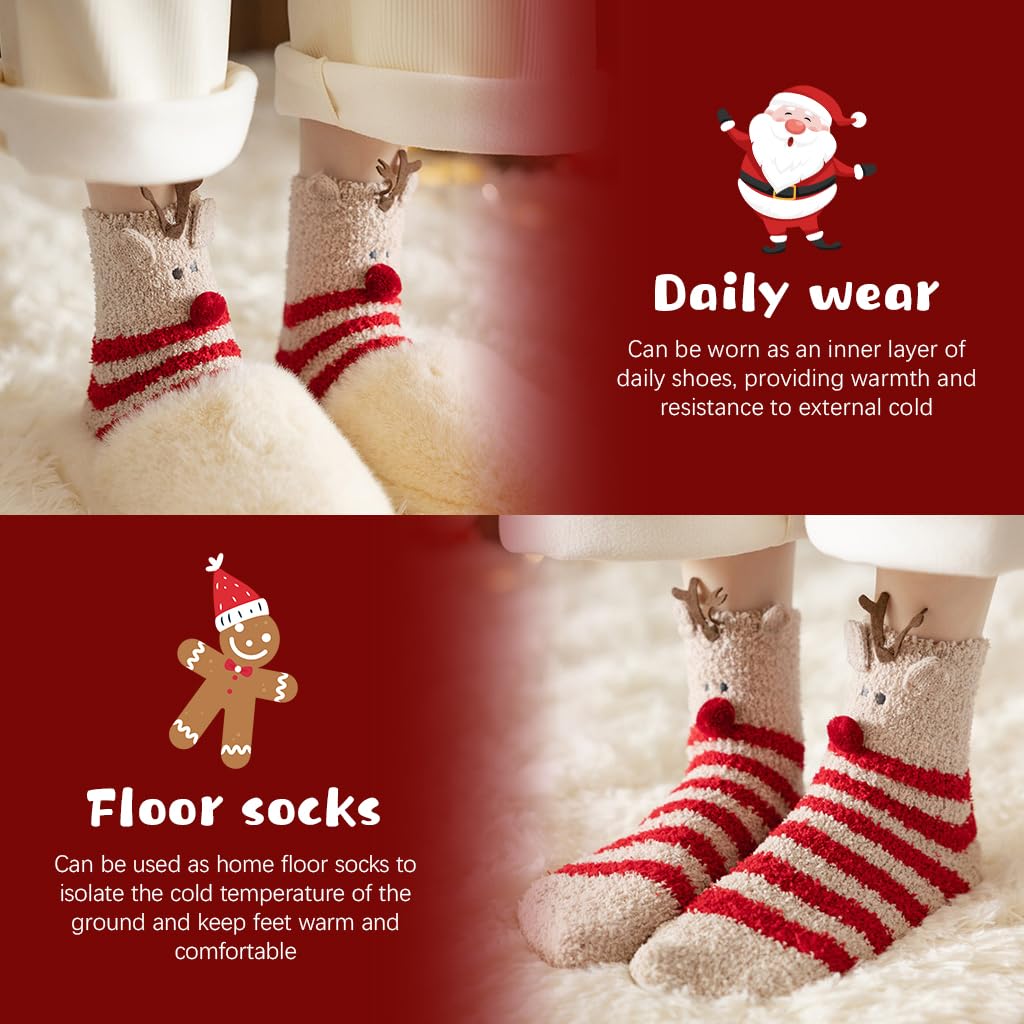 PALAY® 5 Pairs Christmas Women Socks Floor Socks for Girls Women Soft Coral Velvet Socks Winter Warm Socks Classic Christmas Socks Floor Socks Christmas Gift for Women