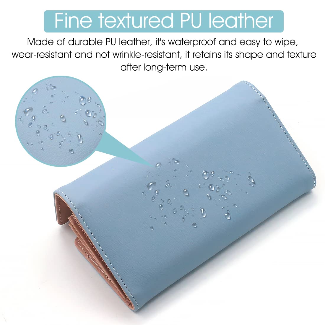 PALAY Wallet for Girls featuring Snap Button Trifold Design with 10 Card Slots | Blue PU Leather 7.5 x 3.9 x 1.2 in