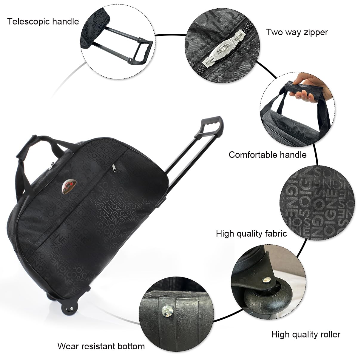 Palay Travel Luggage for Short Trips featuring Wheeled Duffel Design 60 x 38 x 28 cm Black