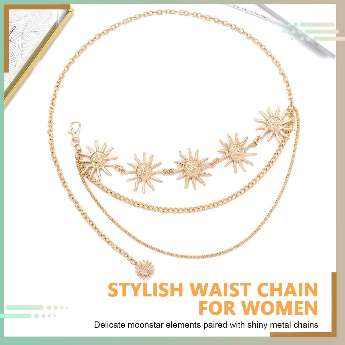PALAY Chain Waist Belt for Women featuring 3 Layer Metal Design in Gold for Dresses and Jeans