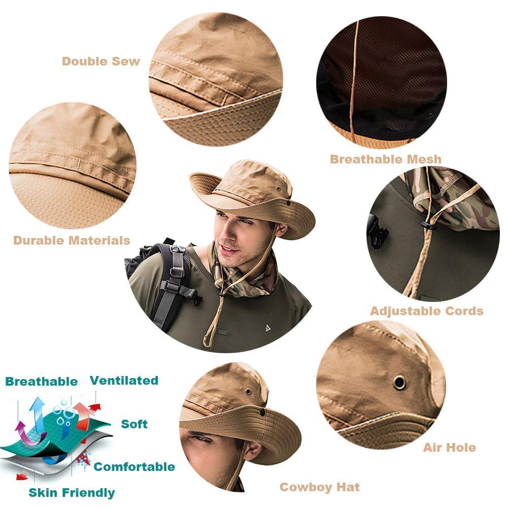 PALAY® Grey Mens Sun Hat Wide Brim Summer Sun Cap,UV Protection Fishsing Hat Foldable Bucket Hat Outdoor