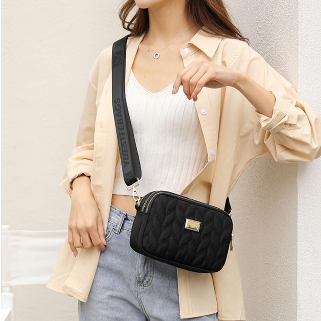 PALAY Phone Sling Bag with Triple Layer Zip Compartments and Detachable Strap 20x8x13cm Black