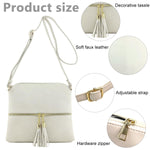 PALAY Leather Crossbody Bag for Women with Dual Tassel Zippers and Adjustable Strap | 24×23 cm Beige PU Shoulder Bag