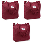 PALAY Tote Bag for Women with Reinforced Handles Corduroy Burgundy Large 3PCS Set