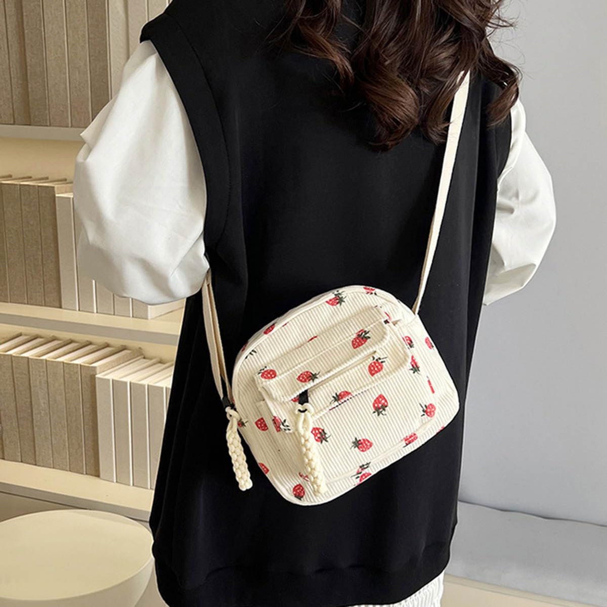 PALAY Purses for Women featuring 20x10x18cm corduroy body with strawberry motif | versatile crossbody sling