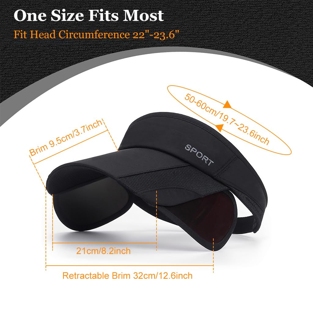 PALAY Sun Golf Visor Hats for Women with Adjustable Retractable Brim Black 2PCS | Stylish Beach Cap