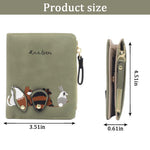 PALAY Small Wallet for Women 12×9.5×2cm with Zipper and Snap Closure | Green PU Leather Fox Print Design
