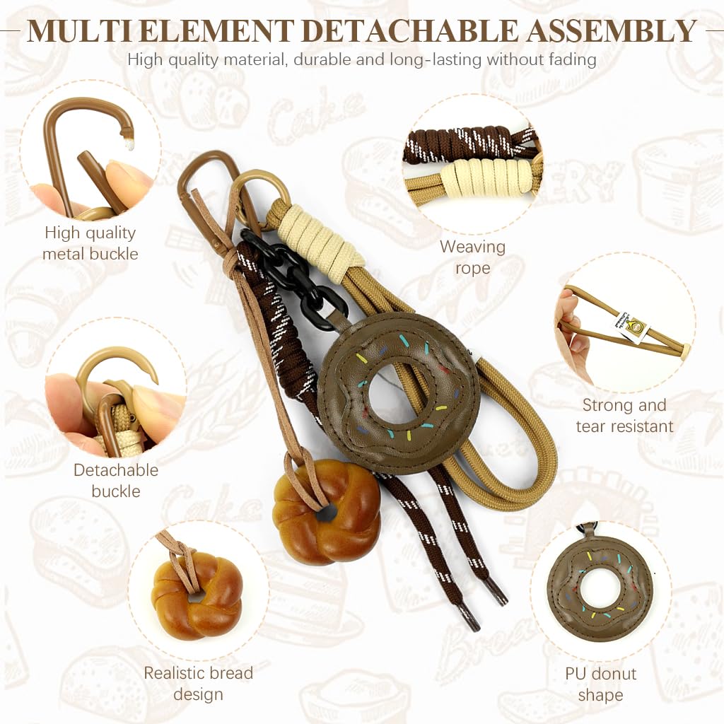 PALAY Bag Charm for Handbags featuring PU Doughnut and Bread Pendants with Nylon Rope | Cute Gift for Women and Girls
