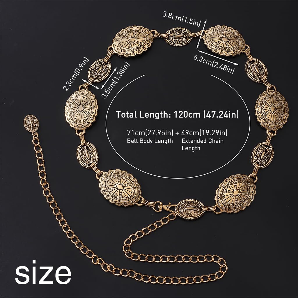 PALAY Waist Belt for Women Dresses featuring Adjustable Concho Design and Golden Metal | Boho Vintage Style for Saree Skirts and Jeans