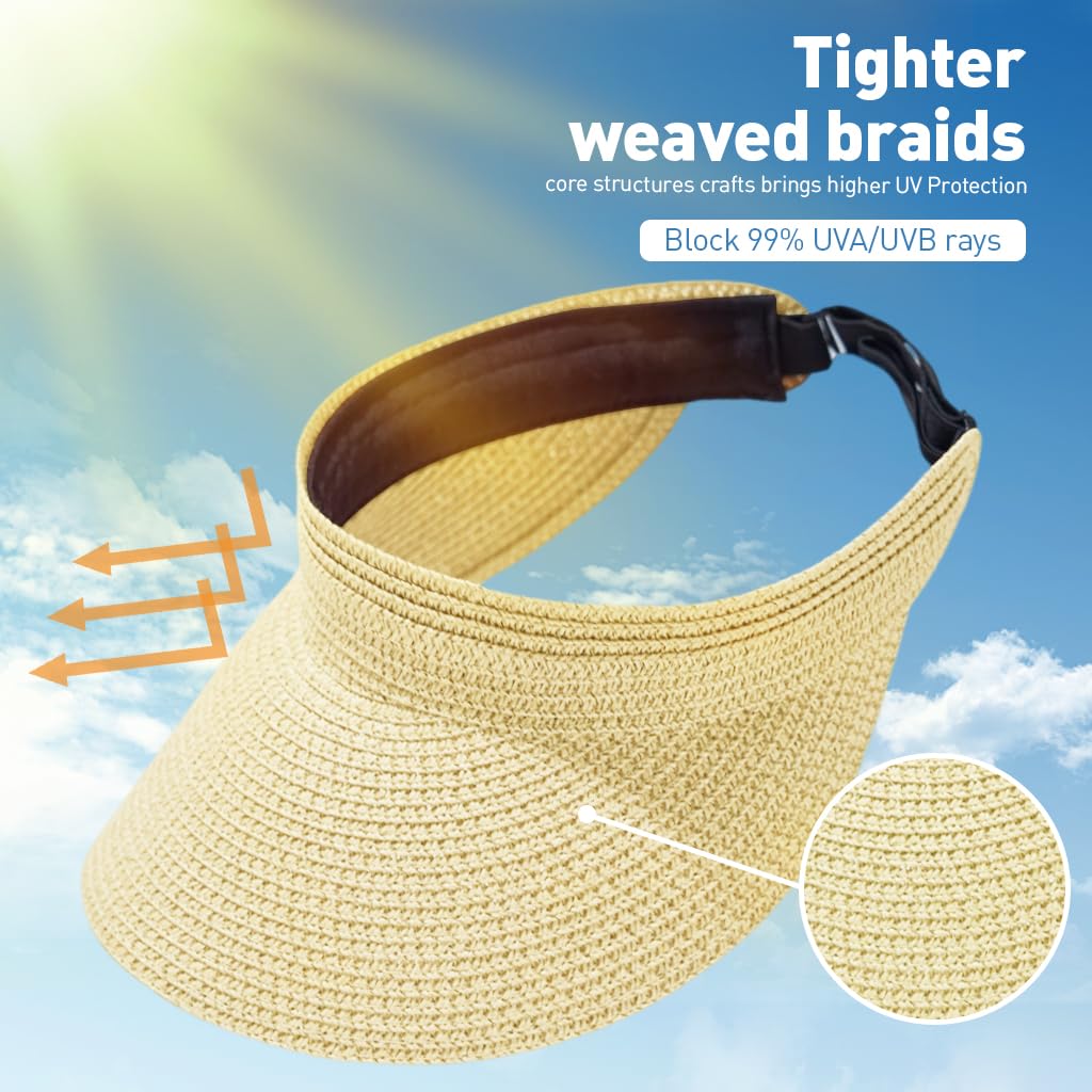 PALAY Straw Hat for Women featuring Wide Brim UV Protection and Adjustable Strap | Beige