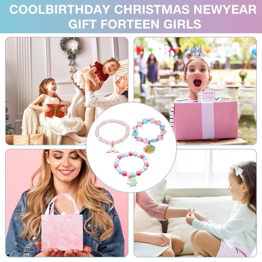 PALAY Beads Bracelet for Girls featuring Unicorn Mermaid Charms | 3 Pcs Friendship Gift Set