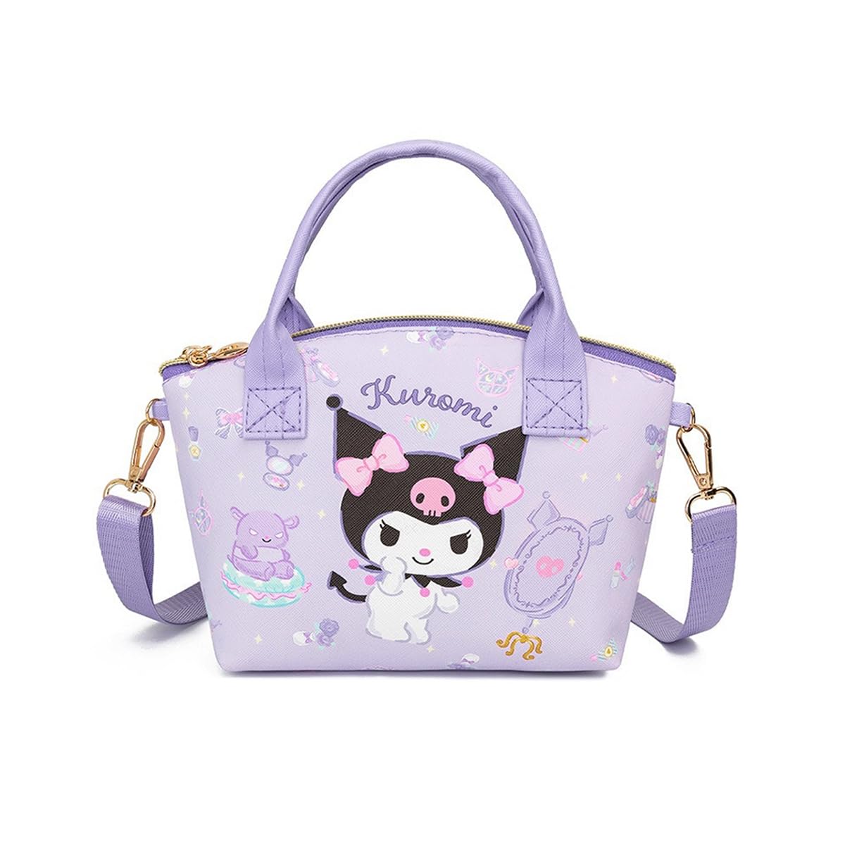PALAY® Kawaii Handbag for Girls Cartoon Purple Kuromi Mini Tote Handbag with Shoulder Strap Girls Mini PU Crossbody Handbag Purse Kuromi Tote Bag Gift Handbag for Girls, 16x7x22cm