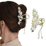 PALAY Big Hair Claw Clips for Women featuring Jasmine Flower Tassel Rhinestones | Strong Metal Hold