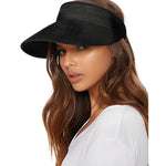 PALAY Womens Sun Straw Hat for Beach and Travel with UPF 50+ Wide Brim | Black Summer Visor