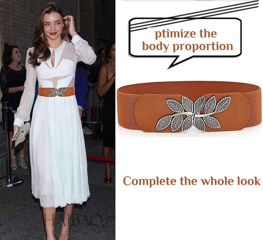 PALAY Elastic Waist Belt for Women with Interlocking Buckle | Brown Belt for Dress and Jumpsuit