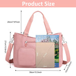 PALAY Tote Bag for Women with Multi Pockets and Removable Shoulder Strap | Pink Nylon Shoulder Handbag for Work and Travel