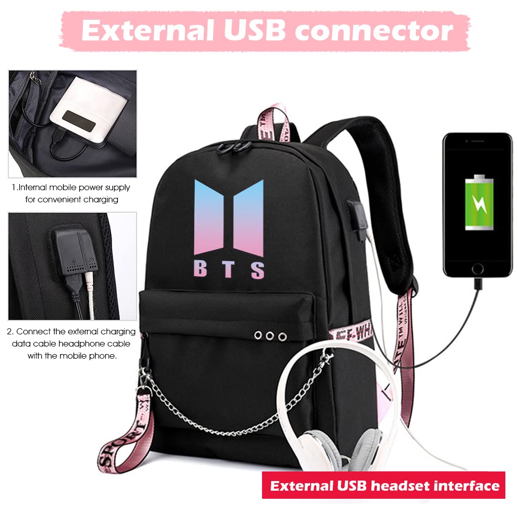 PALAY Backpack for School and Laptop with USB Charging Port and 24 L Capacity | Polyester Daypack for BTS Fans