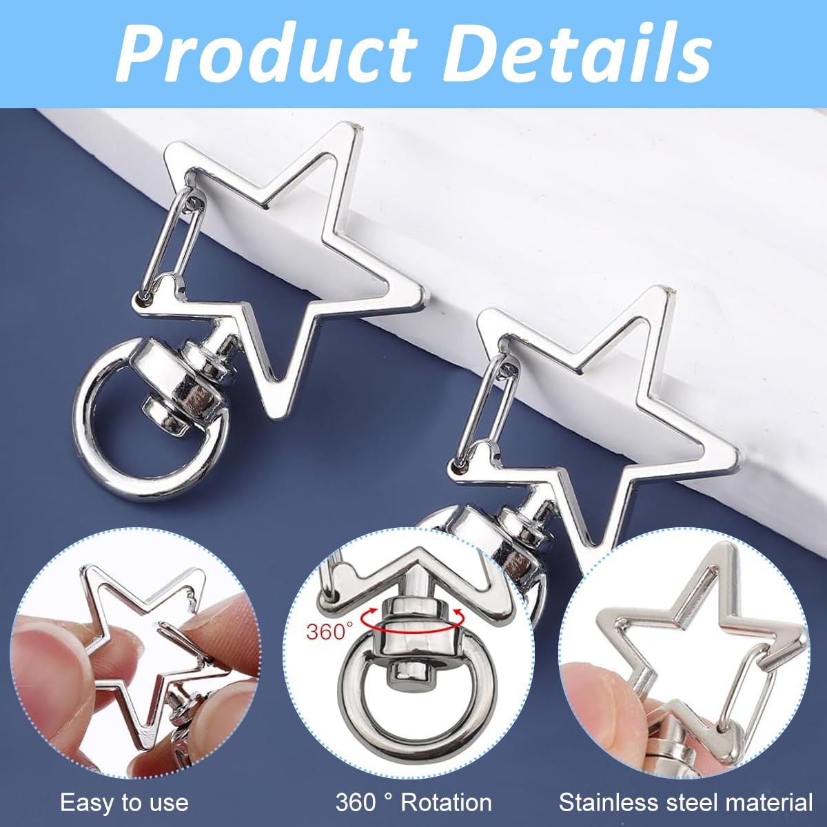 PALAY Star Key Rings for DIY Crafts featuring 360° Swivel Loop | 50Pcs Zinc Alloy Set