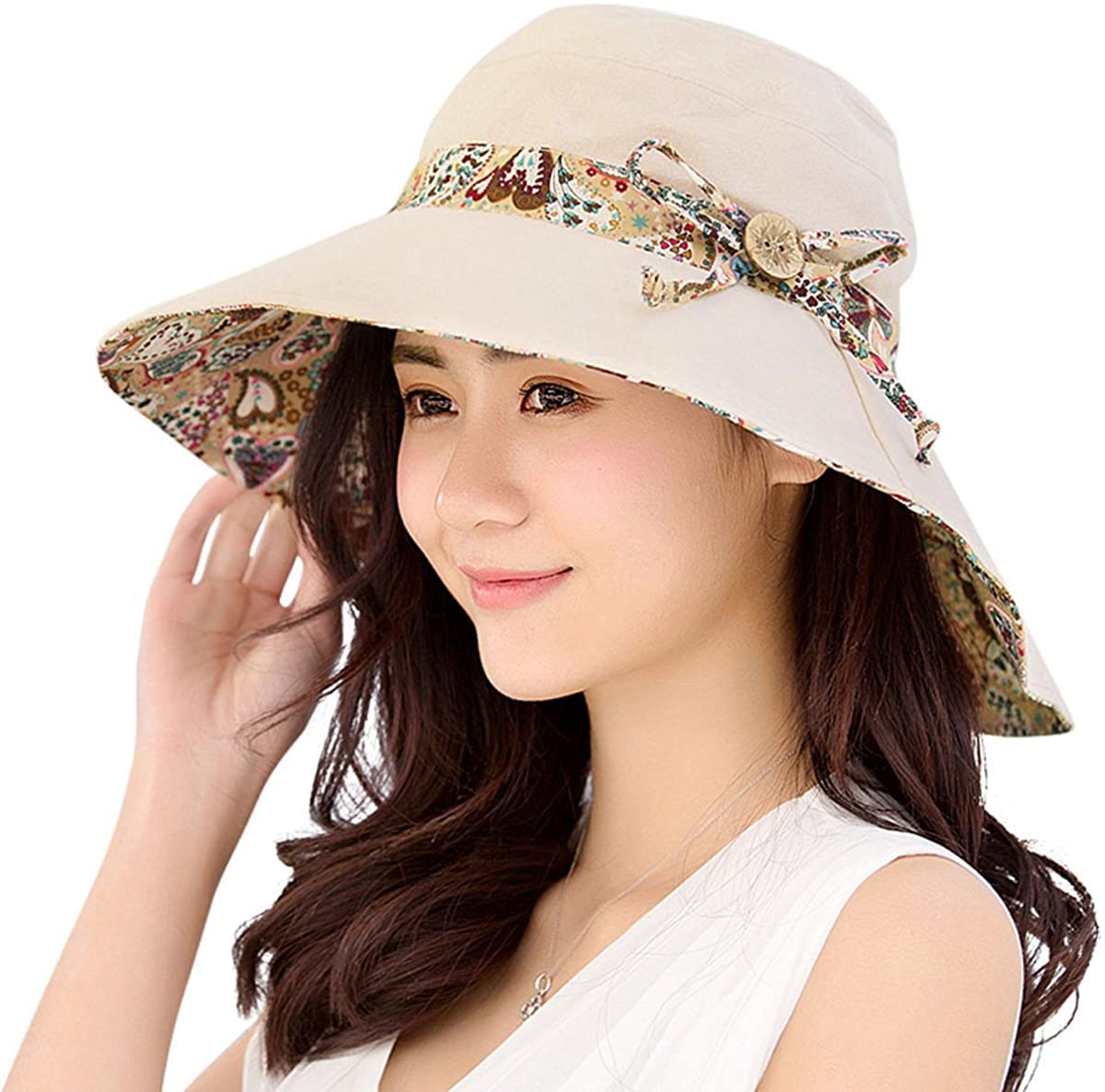 PALAY Womens Sun Hat for Beach and Garden with 4–4.5 in Wide Brim featuring UPF 50+ Cotton