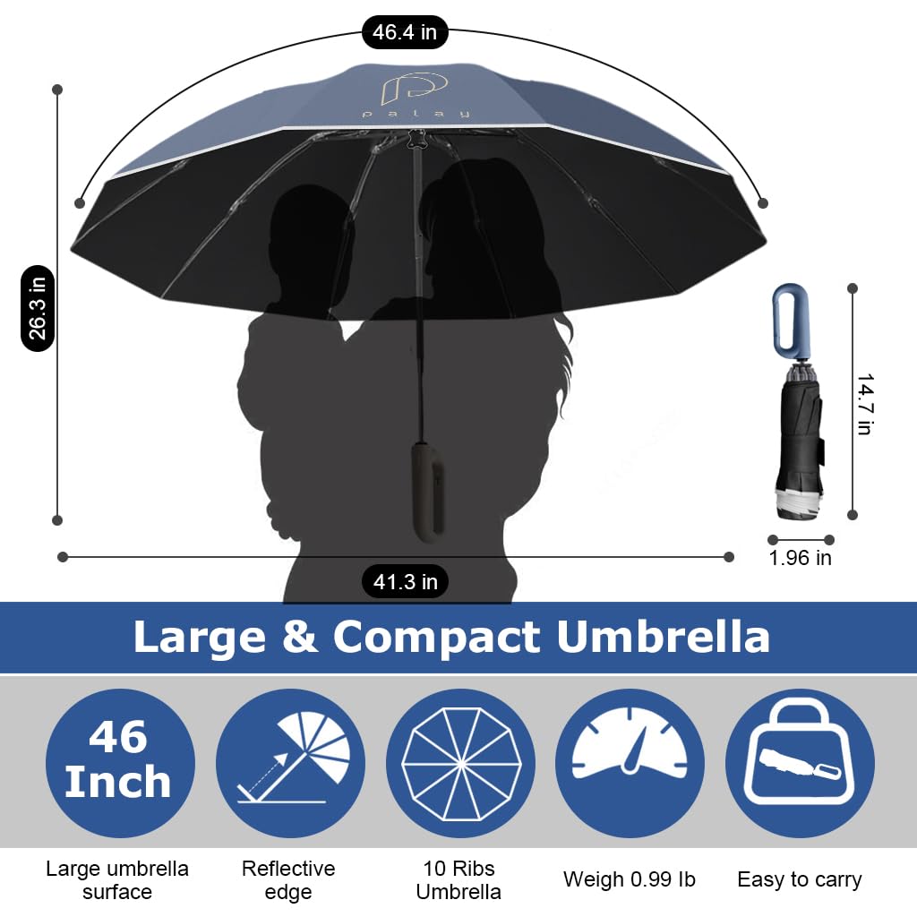 PALAY Umbrella for Rain with 50 inch Canopy and Ergonomic Carabiner Handle | Automatic Open Close