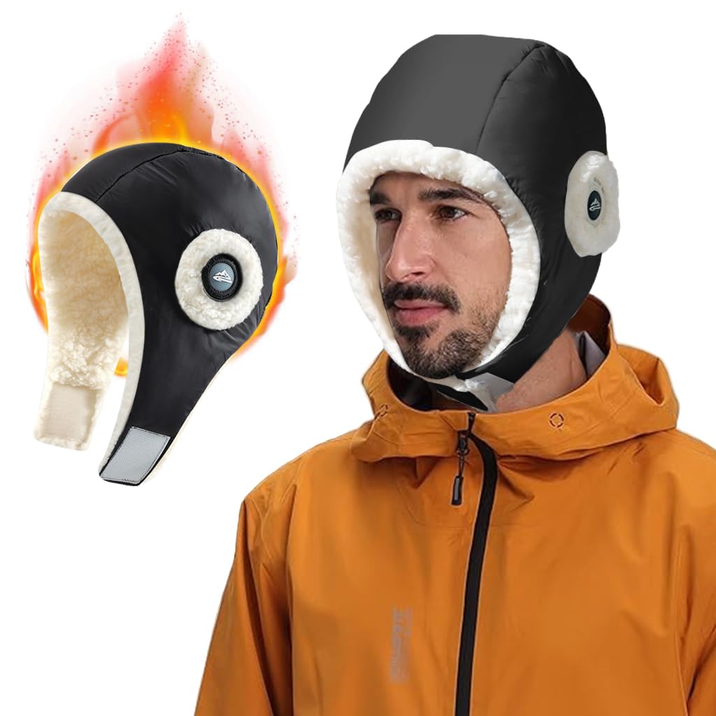 PALAY Thermal Winter Ski Hat for Men with Adjustable Earflap and Cotton Fleece Liner | Windproof Black Cap for Outdoor Sports