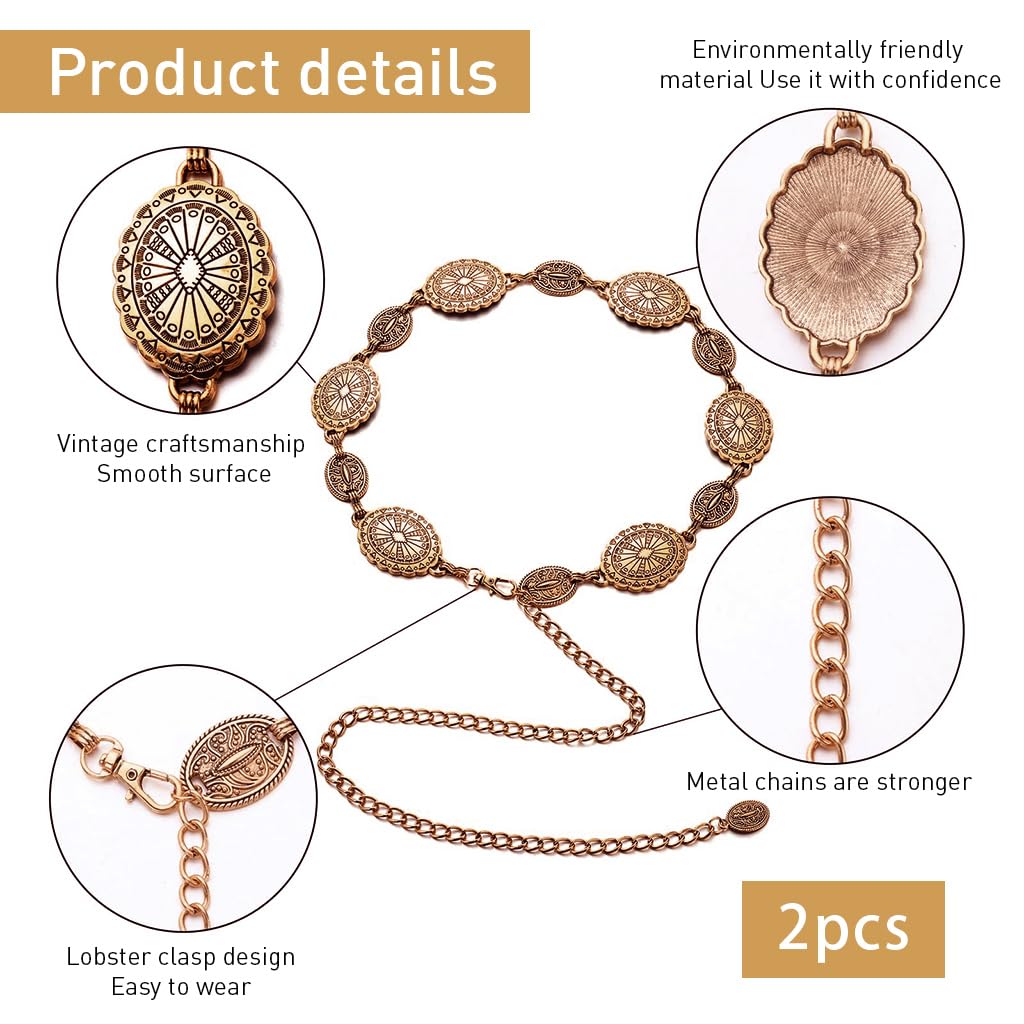 PALAY Waist Belt for Women Dresses featuring Adjustable Concho Design and Golden Metal | Boho Vintage Style for Saree Skirts and Jeans