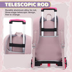 PALAY School Backpack on Wheels for Girls with 6 Rollers & Retractable Pull Handle | Detachable Wheel Stand and 14 Inch Storage