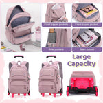 PALAY School Backpack on Wheels for Girls with 6 Rollers & Retractable Pull Handle | Detachable Wheel Stand and 14 Inch Storage