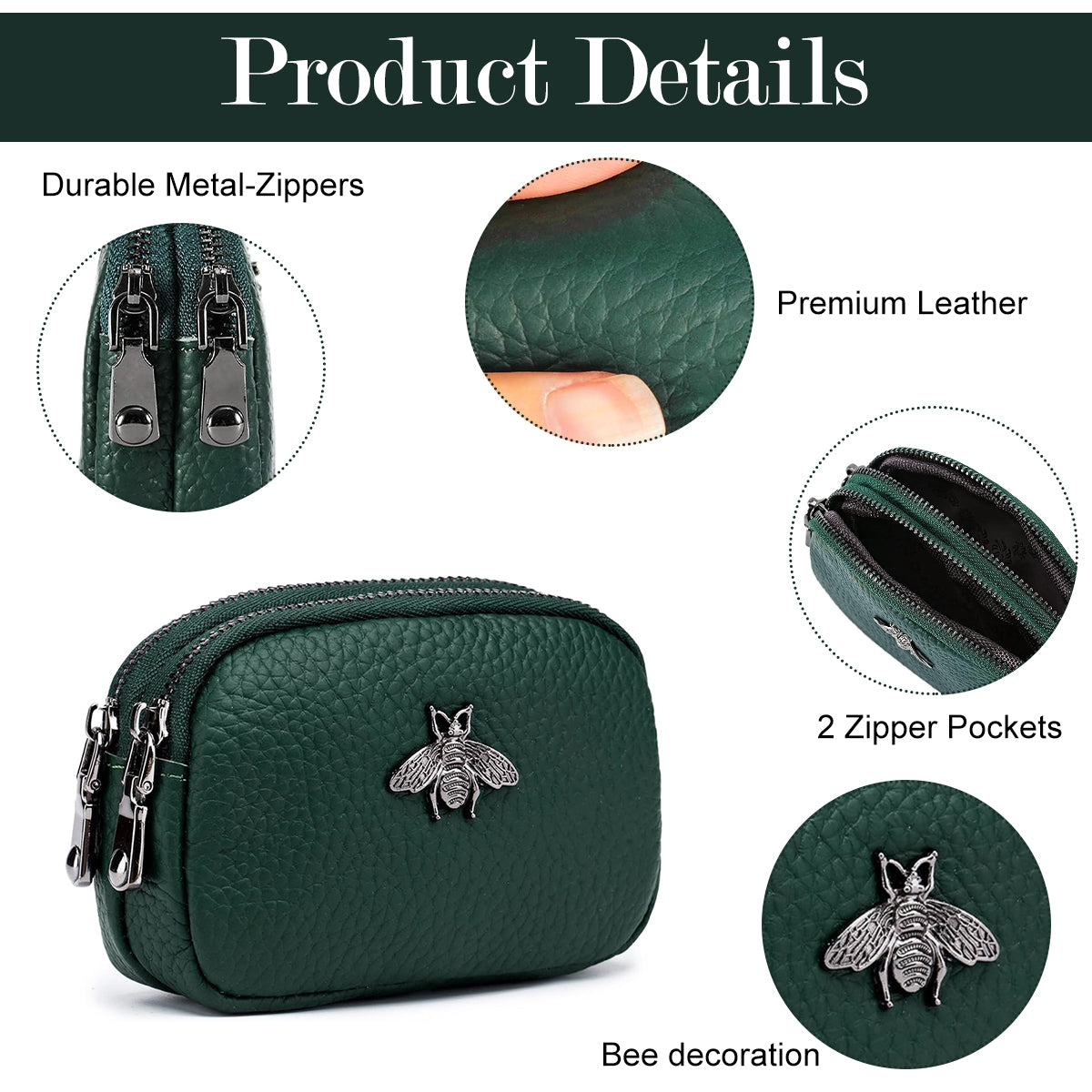 PALAY® Women Coin Bag Utility Double Layer PU Small Bag Zipper Pouch Coin Bag Card Bag Purse Bag Cash Bag Birthday Gift Christmas Gift for Women, 11.5x4x7.5cm