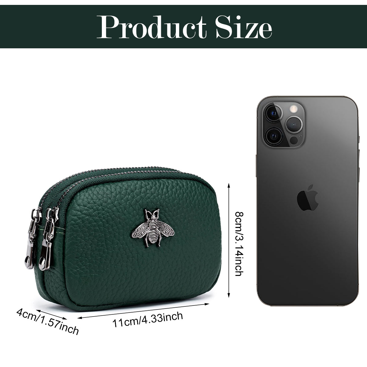 PALAY® Women Coin Bag Utility Double Layer PU Small Bag Zipper Pouch Coin Bag Card Bag Purse Bag Cash Bag Birthday Gift Christmas Gift for Women, 11.5x4x7.5cm