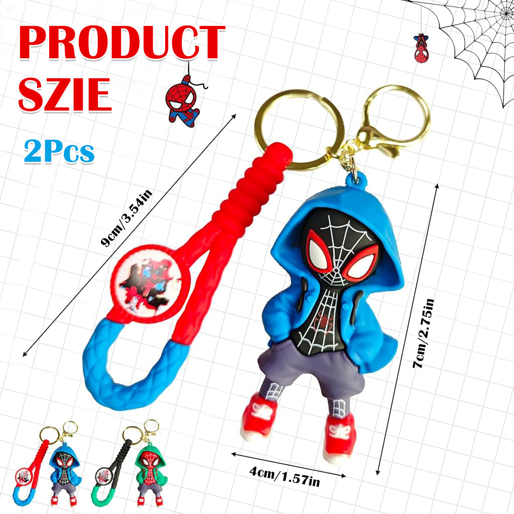 PALAY® 2 Pcs Cartoon Keychain Keyring Fashion Couple KeychainsMiles Spider Man Silicone Keychain Metal Keyring Backpack Charm Bag Charm Pendent, Green & Blue