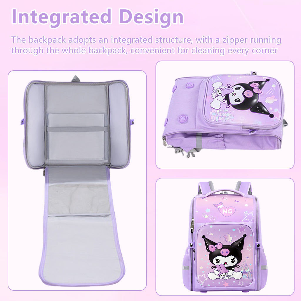 PALAY® Kuromi Backpack for School Girls Sanrio Kwaii School Backpack Multi Layer Book Bag Burden Relief Student Backpack Travel Backpack School Gift