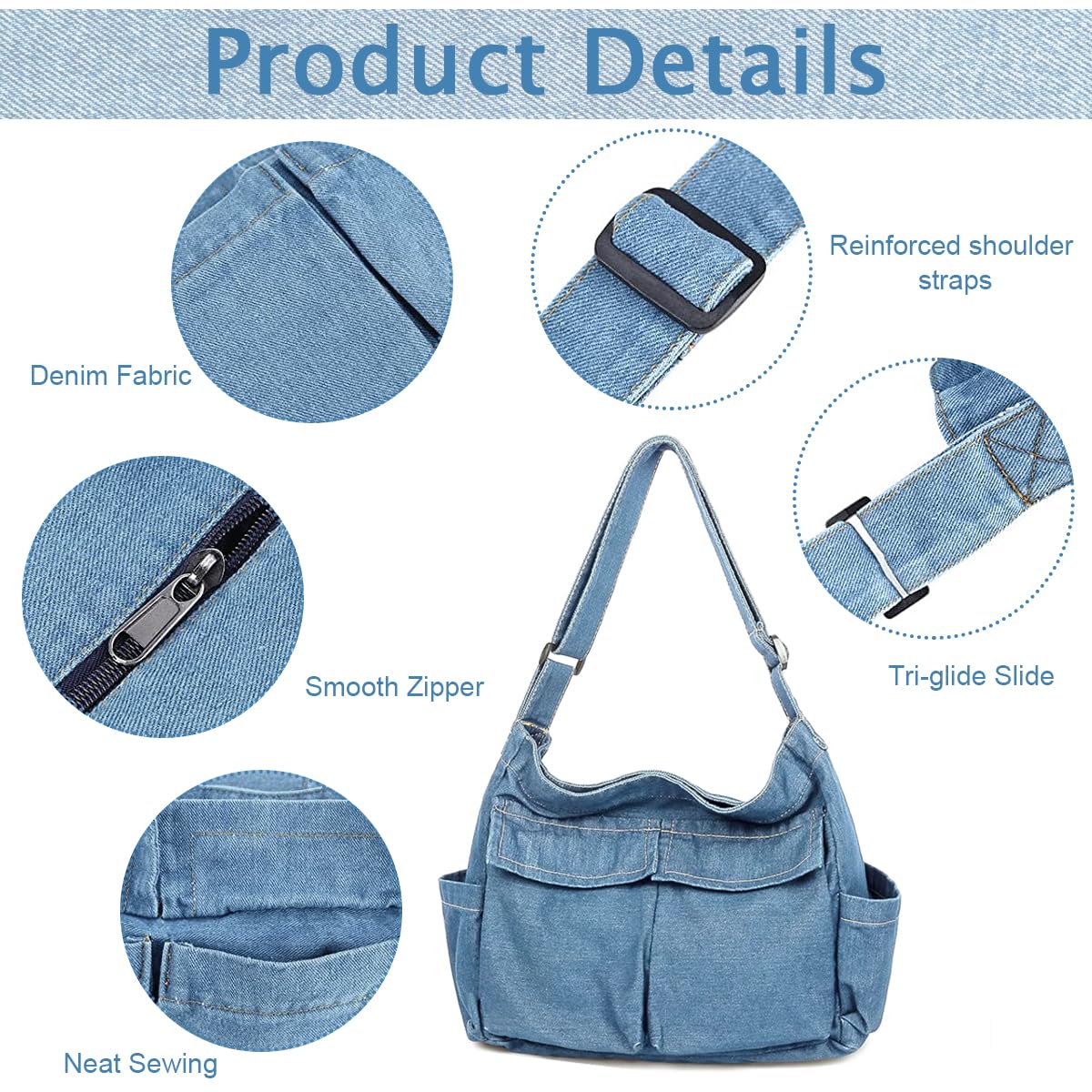 PALAY Canvas Shoulder Bag for Travel and Casual Use with Multi Compartment Design | Blue Denim Crossbody for Women