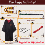 PALAY® Gryffindor Costume Set Halloween Costume Set of 5Pcs Magic Harry Pottery Costume Set with Glasses, Magic Wand, Robe, Scarf, Tie, Cosplay Costume For Kids 125-135 cm