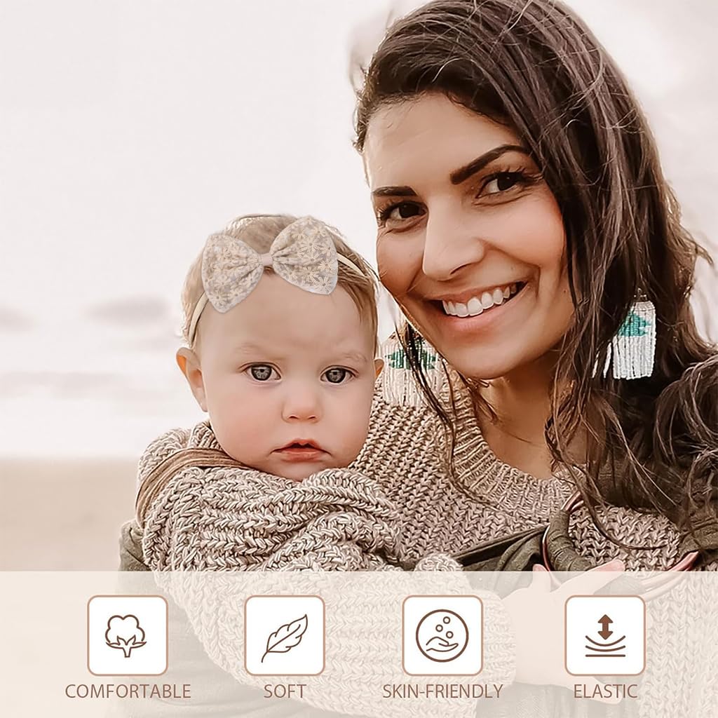 PALAY Hair Bow Set for Baby Girls featuring 4 Elastic Daisy Bands and 20 Ribbon Clips | Handmade