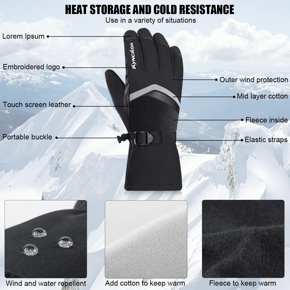 PALAY Winter Gloves for Skiing and Riding with Touch Screen Fingers and Anti Slip PU Palm | Windproof Waterproof for Men 8.5–9 cm Hand Width
