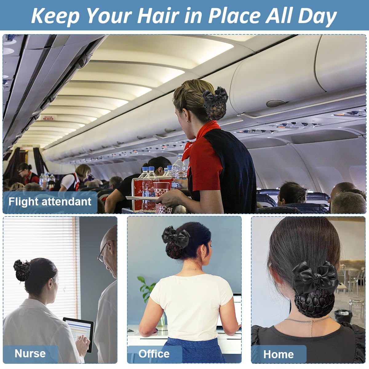 PALAY Hair Bun Nets Clip with Lace Bow for Work or Daily Wear | 2 PCS Women Accessory