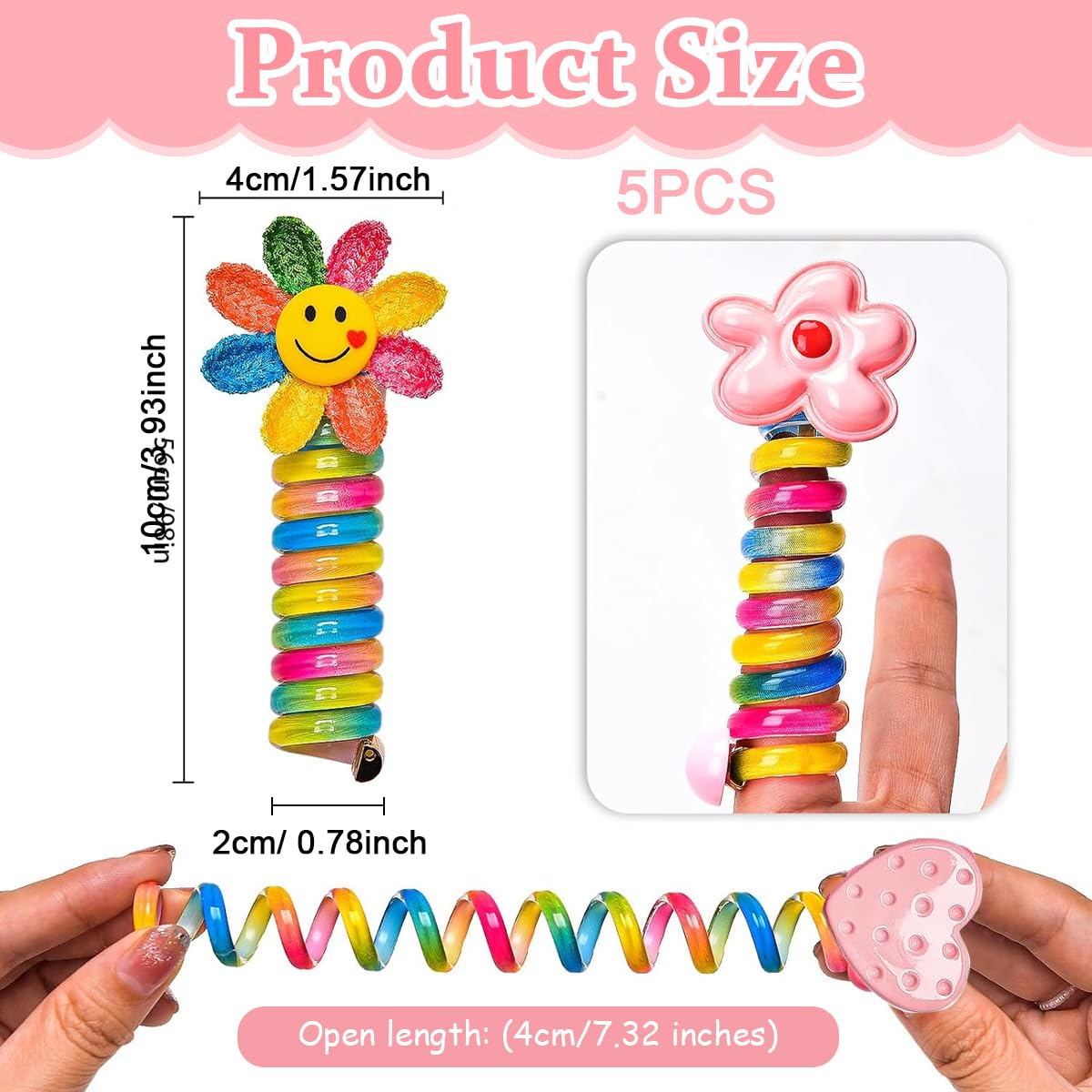 PALAY Wire Hair Bands for Girls Kids 15PCS with 6.7cm Spiral Design | Cute Cartoon Ponytail Accessories