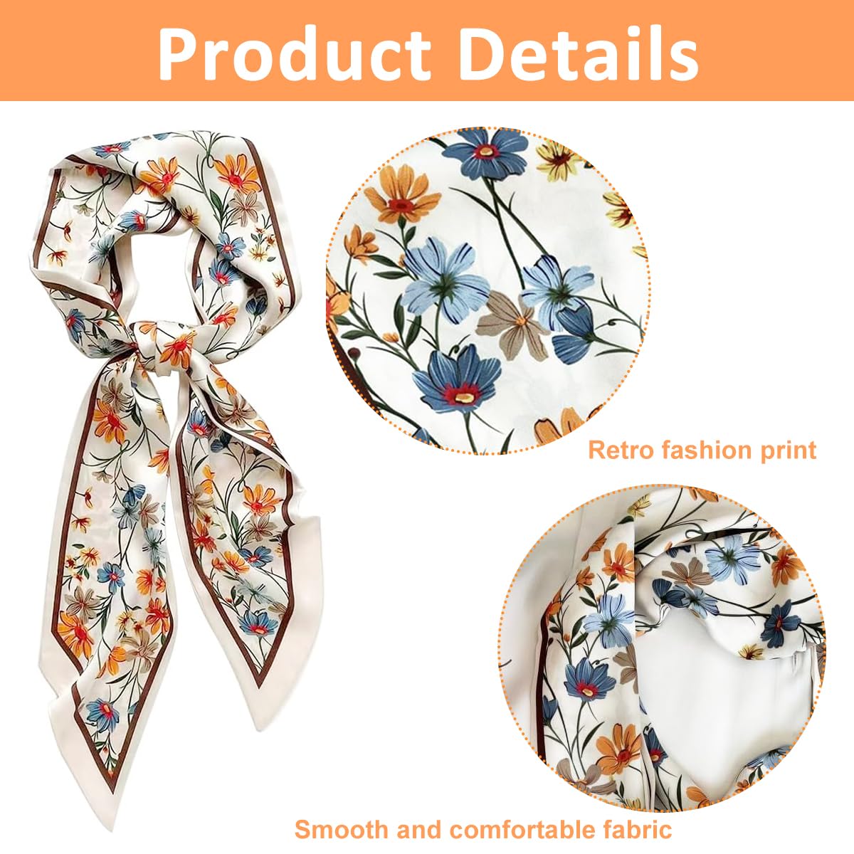 PALAY Women Silk Scarf for Suits and Blazers featuring 59 in Long Floral Design | 2 PCS