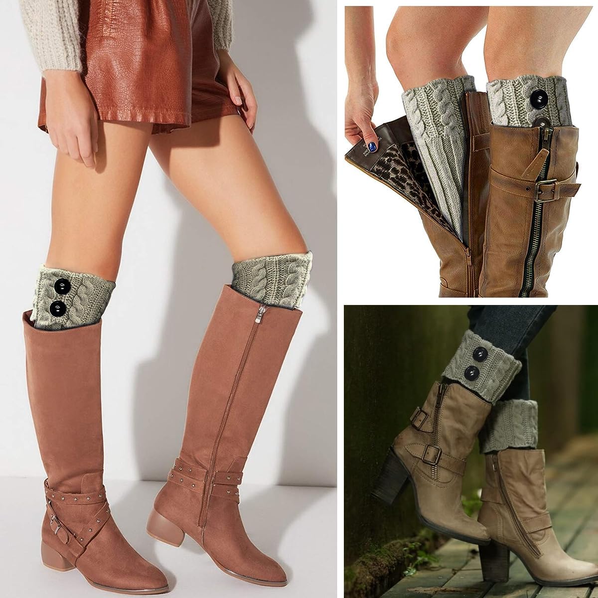 PALAY Boot Cuff Leg Warmers for Winter with Crochet Knitted Design and Soft Acrylic | Grey