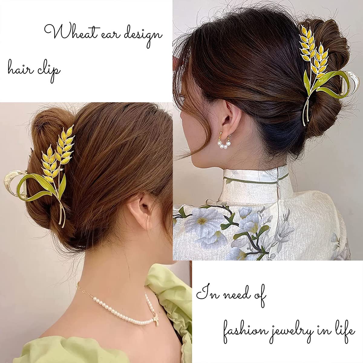 PALAY Hair Claw Clips for Women with Gold Wheat Design and Metal Texture | Elegant Styling Accessory