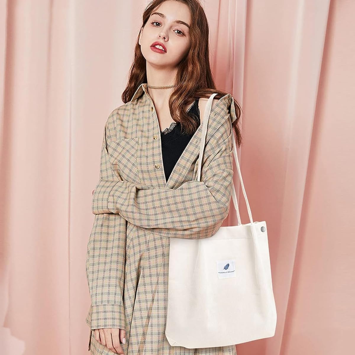 PALAY Tote Handbags for Women featuring Large Capacity Canvas Corduroy Design | White Shoulder Bag for Daily Use