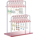 PALAY® Organizador de pendientes con 16 miniperchas para 32 pares de pendientes, acrílico rosa, abierto, de doble capa, para pendientes colgantes, de bucle y de botón.