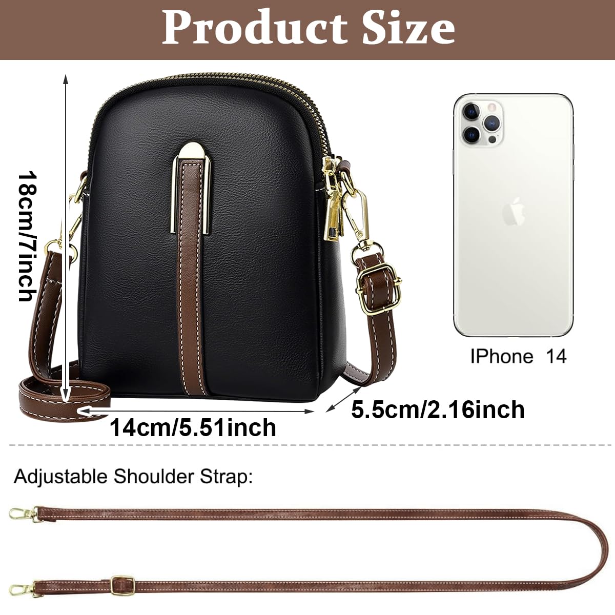 PALAY Sling Bag for Daily Use with Double Layer 15 x 7 x 18 cm PU Design | Detachable Strap